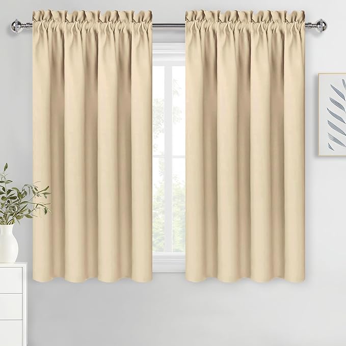 DWCN Blackout Curtains for Bedroom Living Room 42 x 45 Inch Long Beige | 2 Panels Set, Room Darkening, Thermal Insulated, Light Blocking, Rod Pocket Drapes, Noise Reducing Window Treatments