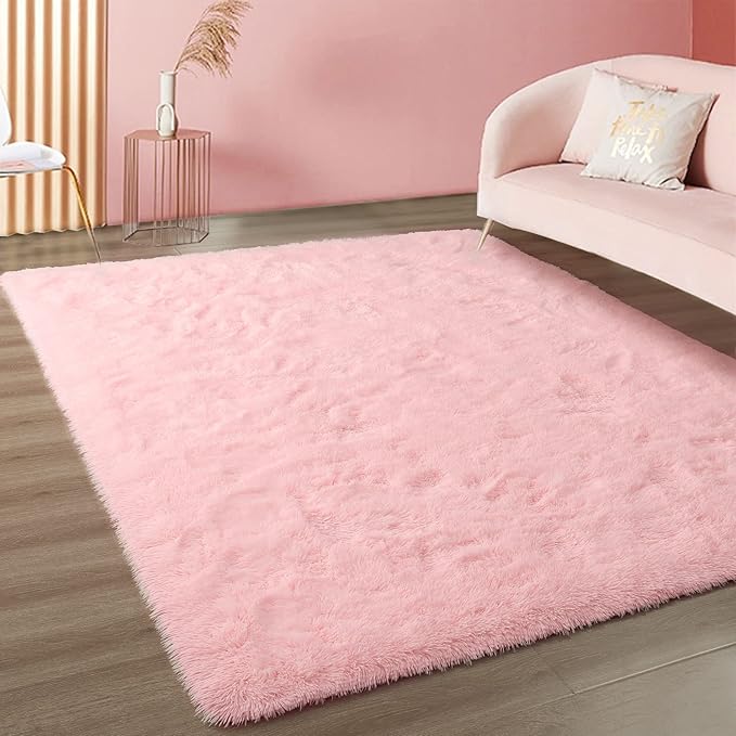 Pink Area Rugs for Living Room Bedroom Girls, 4x6 Soft Fluffy Fuzzy Shag Rug for Kids Room Bedside Rug, Indoor Floor Plush Cute Carpet for Baby, Nursery, Home Decor Aesthetic