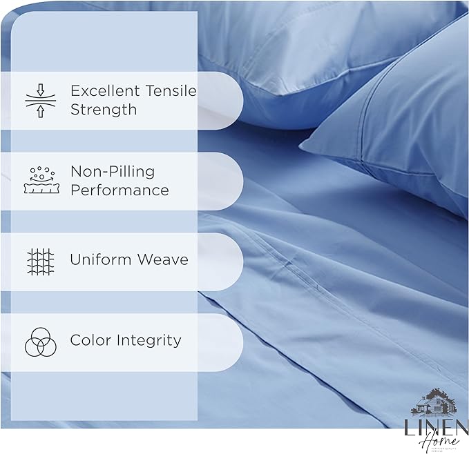 Linen Home 2-Pack Queen Sheet Set, 100% Cotton Percale Bedding, 8-Piece Value Bundle, Deep Pocket Cooling Bed Sheets for Hot Sleepers, Breathable & Crisp Hotel Quality, Long-Staple Cotton, Baby Blue