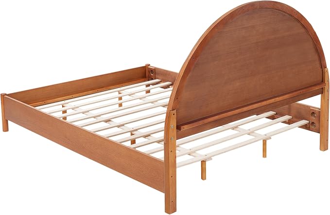 Christopher Knight Home Elsinore Queen Size Bed Frame with Arched Headboard, Modern Wooden Platform Bed, Wood Bed Support and Slats, No Box Spring Needed, Queen Size Beds for Adult, Light Brown