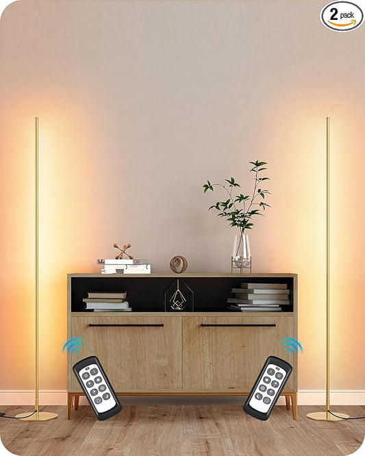EDISHINE 2 Pack 57.5” Corner Lamp with Remote, 7 CCT Adjustable & Dimmable | 2700-6000K, Sturdy Base, LED Modern Floor Lamp for Bedroom, Living Room, Home Office, Gold
