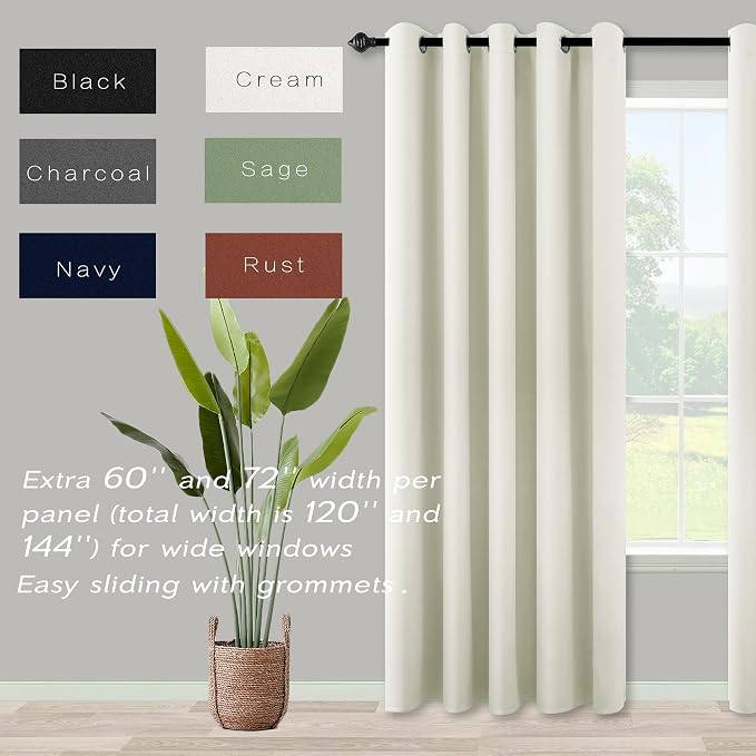 KOUFALL Cream Black Out Curtains 60x54 Inch Long for Short Living Room Window,Sets 2 Panels Room Darkening Ivory Blackout Heavy Thermal Insulating Boho Kitchen Curtains,Off White,54 in Length