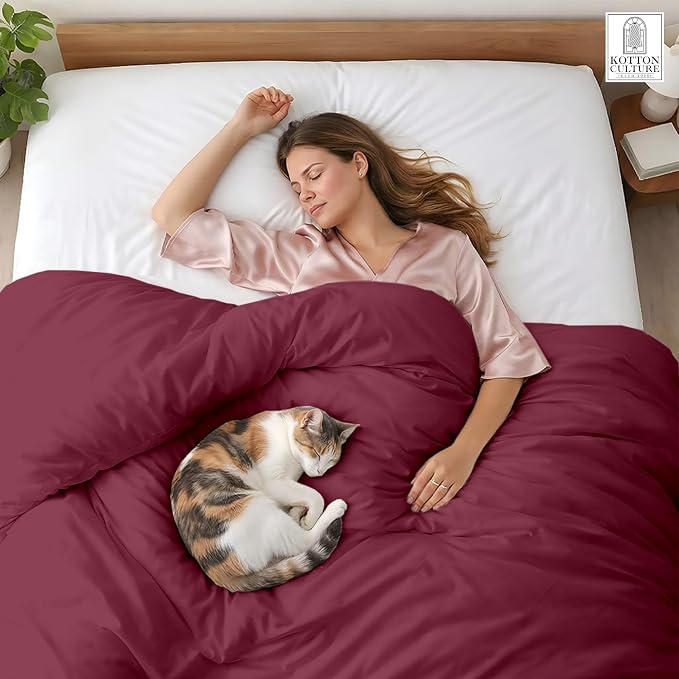 1 Pc Duvet Cover Queen Size/Full Size-100% Egyptian Cotton Ultra Soft Premium Durable Comforter Cover Zipper Closure & Corner Ties- (Burgundy, 90" X 90")