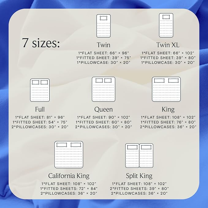 Split King Sheets for Adjustable Bed, Soft Deep Pocket Bed Sheets Set, 5PC | LuxClub Silky Fitted Sheet & Pillowcase Sets, Breathable Hotel Luxury Bedding for Mattress Wrinkle Free, Marine Blue