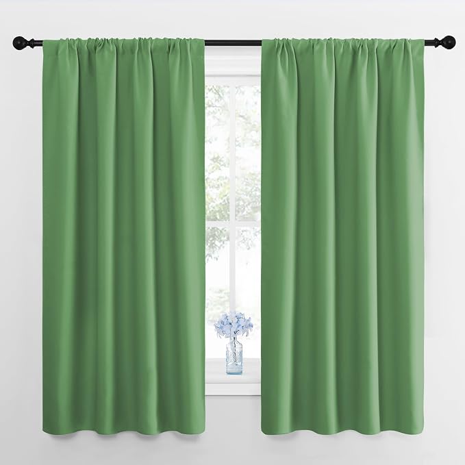 NICETOWN Blackout Curtains for Living Room, Froest Green, 2 Panels, 42 by 63, Darkening Window Curtain Panels, Easy-Care Solid Thermal Insulated Draperies/Drapes for Daughter Room