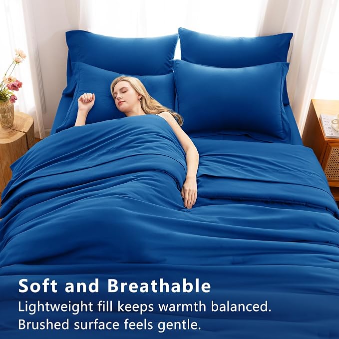 Queen Comforter Set Classic Blue, 7 Pieces Bed in a Bag | OEKO-TEX Certified, All-Season, Bedroom, 240GSM Down Alternative Comforter, Flat & Fitted Sheets, 2 Pillowcases & 2 Shams