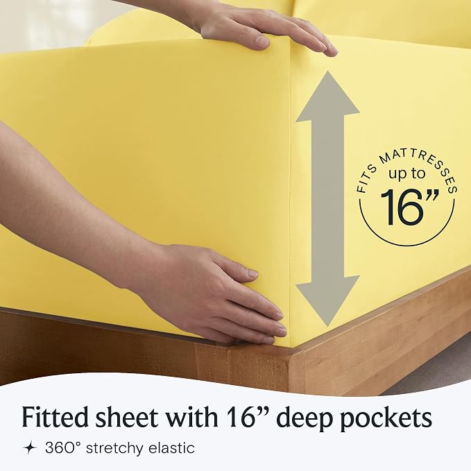 LuxClub Twin XL Sheets Set, Cooling & Soft Deep Pocket Bed Sheets, 3PC | LuxClub Silky Fitted Sheet & Pillowcase Sets, Breathable Hotel Luxury Bedding for Mattress Wrinkle Free, Lemon