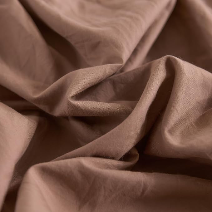 NEXHOME PRO Duvet Cover Set 100% Washed Cotton Full Size Linen Feel Textured Organic Natural 3 Pieces Bedding Set Mocha Brown with Zipper Closure and Corner Ties, Breathable (No Comforter)