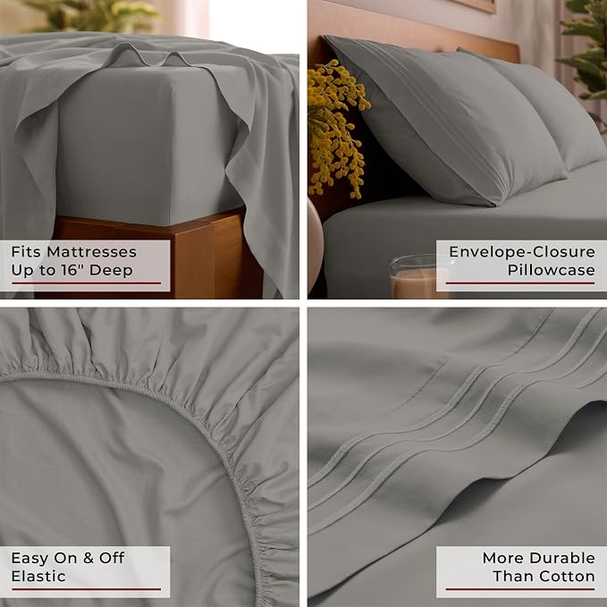 Mellanni Iconic 3-Piece, Ultra Soft Sheet Set (Twin, Taupe) | 10M+ Sleepers. Lab-tested: Sleeps Cool, Stays Bright, Strong, Smooth. Good Housekeeping Best Bedding, 7 yrs running.
