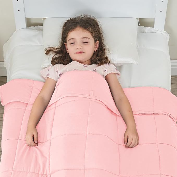 yescool Weighted Blanket (5 lbs, 36" x 48", Pink) Cooling Heavy Blanket, Perfect for 40-60 lbs, Breathable Throw Blanket Gifts with Premium Glass Bead, Machine Washable
