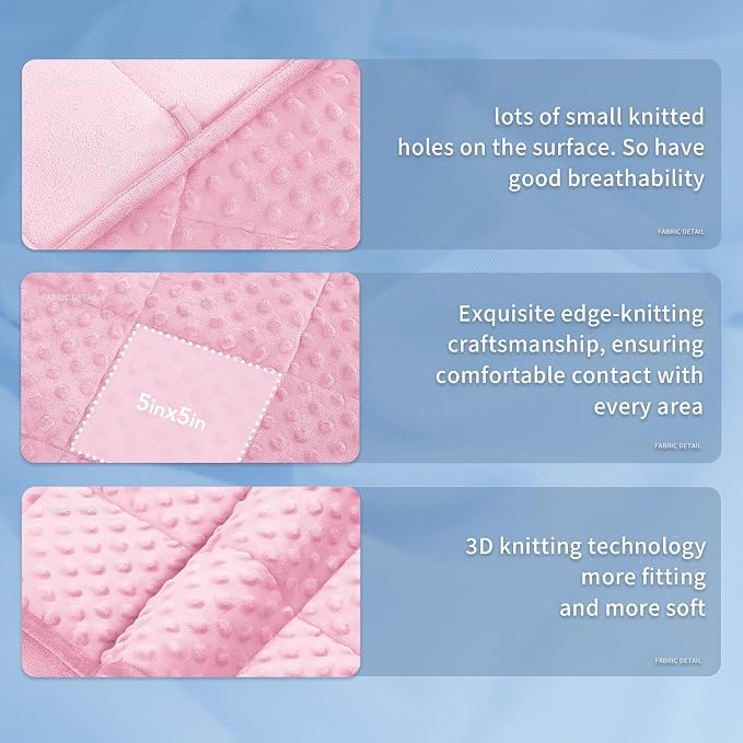 Weighted Blanket for Adults (15lbs 48"x72"), Minky Dots Heavy Blanket for 140-160lbs Sleeping, Soft, Cozy and Cooling Weighted Throw Blankets, Machine Washable, Pink