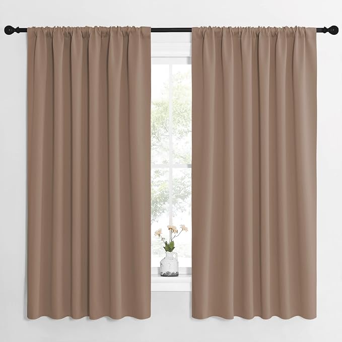 NICETOWN Kids Blackout Curtain Panels - Window Treatment Thermal Insulated Solid Rod Pocket Blackout Drapes for Bedroom (Cappuccino, Set of 2, 62 by 63 Inch)