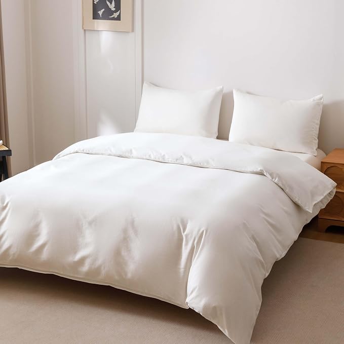 HeimenAogo Egyptian Cotton Duvet Cover Set Full Size, Ultra Soft and Breathable Comforter Cover with Zipper Closure, High Thread Count Long Staple Cotton Blanket Cover 3pcs, Off White