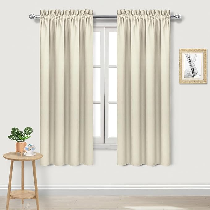 DWCN Blackout Curtains for Bedroom 38 x 63 Inch Long Light Beige 2 Panels | Room Darkening, Thermal Insulated, Light Blocking, Rod Pocket Drapes, Noise Reducing Window Treatments