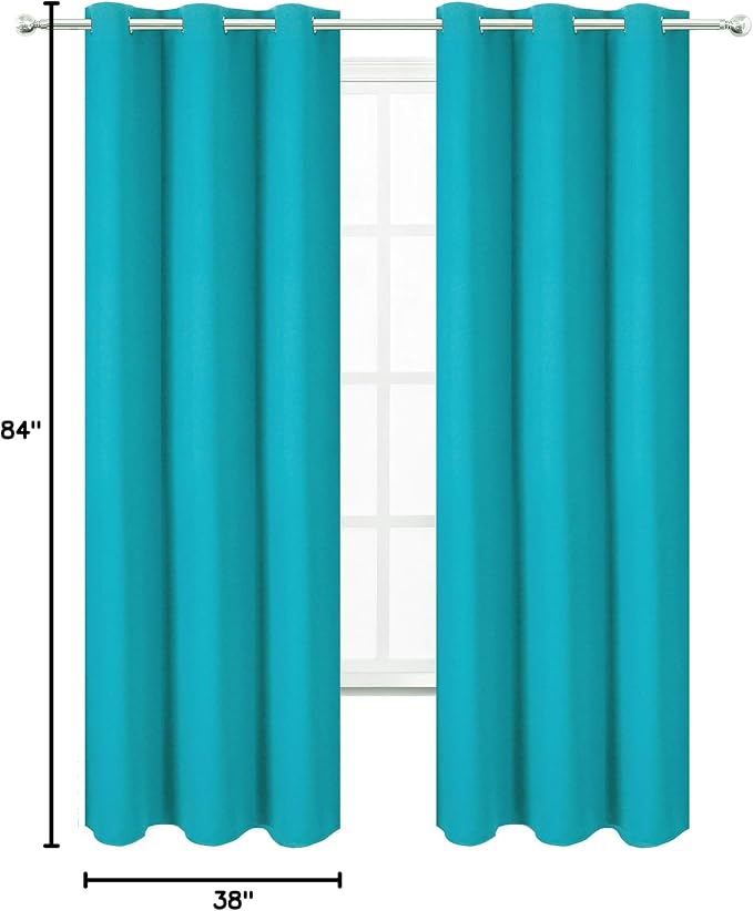 Teal Thermal Blackout Curtains/38 x 84 Inch/Set of 2 Panels Room Darkening Curtains for Bedroom