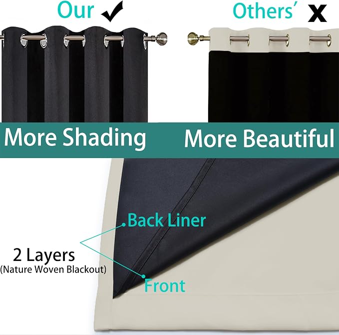 Yakamok Stone Blackout Curtains 63 Inches Long for Bedroom 52" Wide 2 Panel | Blackout Curtain Panels for Bedroom, 2 Thick Layers Grommet Top Thermal Insulated Drapes with Black Liner for Living Room