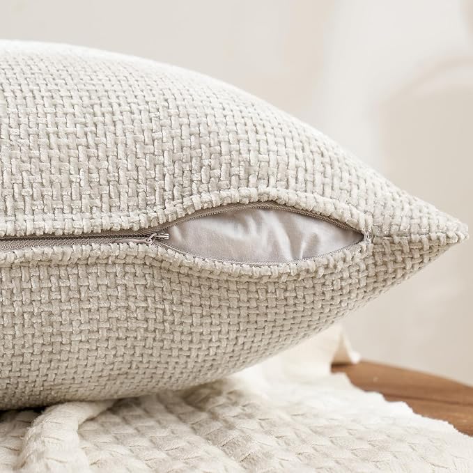 MIULEE Soft Decorative Chenille Pillow Covers Cream 20x20 Pack of 4 | Modern Home Decor, All Same Cream Color Set, Couch Throw Pillows, Farmhouse Boho Cushion Covers for Sofa Bed Living Room