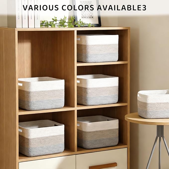 4 Pack Storage Baskets for Organizing, 11''Lx9''Wx8''H Woven Baskets for Storage Toys, Towels, Books, and Clothes, Cotton Rope Basket for Shelves with Handle