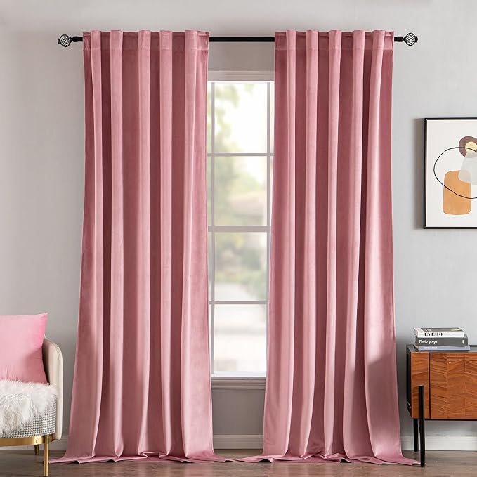 MIULEE Velvet Curtains 52x108 inches 2 Panels Blush Pink Blackout Curtains | Luxury, Bedroom Living Room, Thermal Insulated, Super Soft Window Drapes, Rod Pocket & Back Tab