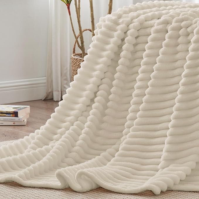 BEDELITE Ribbed Full Size Blanket for Bed, Beige, 84"x90" | Ultra-Soft Plush Fleece, Warm Yet Lightweight, Ribbed Texture, Home Decor, Machine Washable, Giftable, All-Season Use