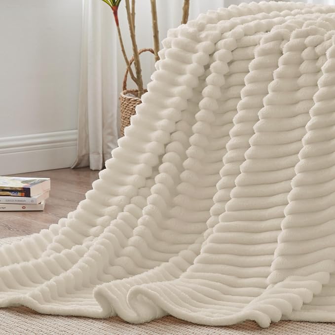 BEDELITE Ribbed King Size Blanket for Bed, Beige, 108"x90" | Ultra-Soft Plush Fleece, Warm Yet Lightweight, Ribbed Texture, Home Decor, Machine Washable, Giftable, All-Season Use