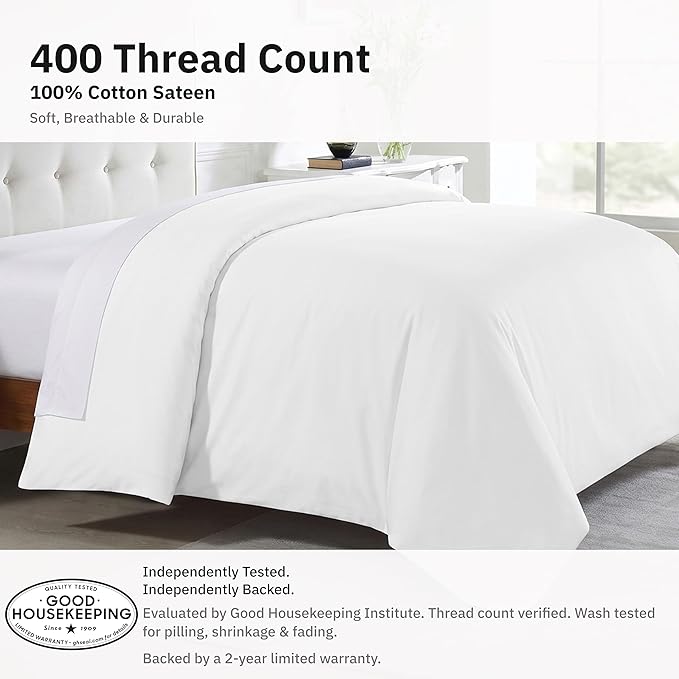 California Design Den Cotton Sateen Full/Queen Duvet Cover, Antique White | Duvet Cover Only, Comforter Not Included, Backed by Good Housekeeping Seal, Button Closure & Corner Ties