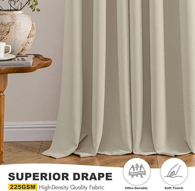 MIULEE Blackout Curtains for Bedroom 2 Panels 40 x 72 Inch Long Sand | Thermal Insulated, Living Room Darkening Grommet Drapes, Noise Reducing, Light Blocking Window Treatments