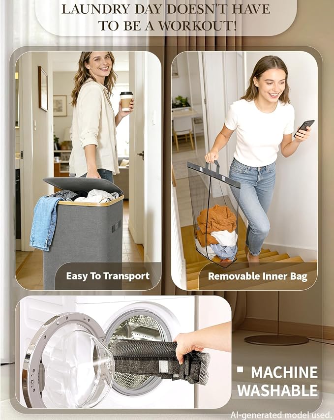 Laundry Basket with Wheels, 110L Large Rolling Laundry Hamper for Dorm | Clothes Hampers for Laundry with Inner Bag, Collapsible Dirty Clothes Hamper for Bedroom, Bathroom, Laundry Room