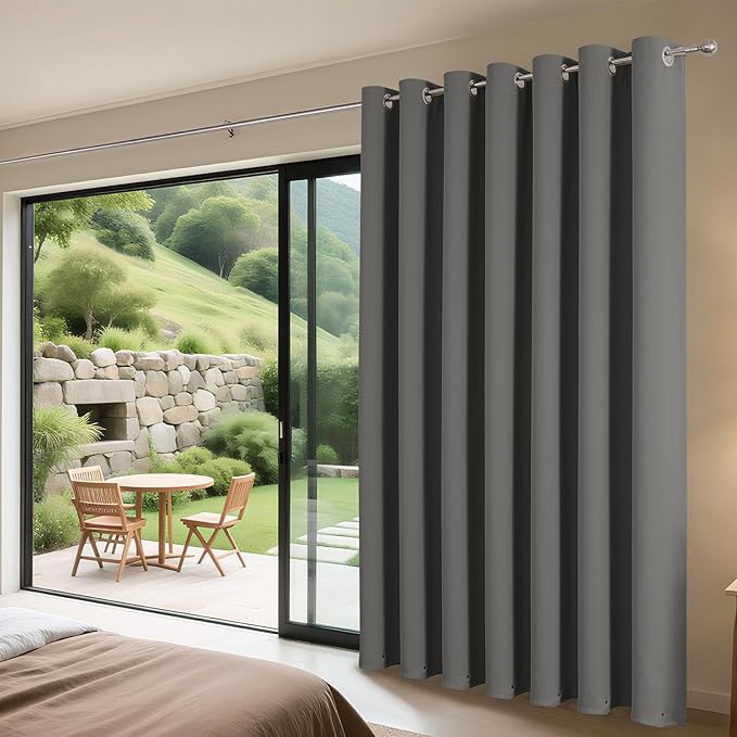Joydeco Blackout Patio Sliding Door Curtains, Privacy Room Divider Curtains | Extra Wide Thermal Blackout Curtains for Bedroom Living Room, Curtain for Patio Door (Light Grey, 70Wx90L, 1 Panel)