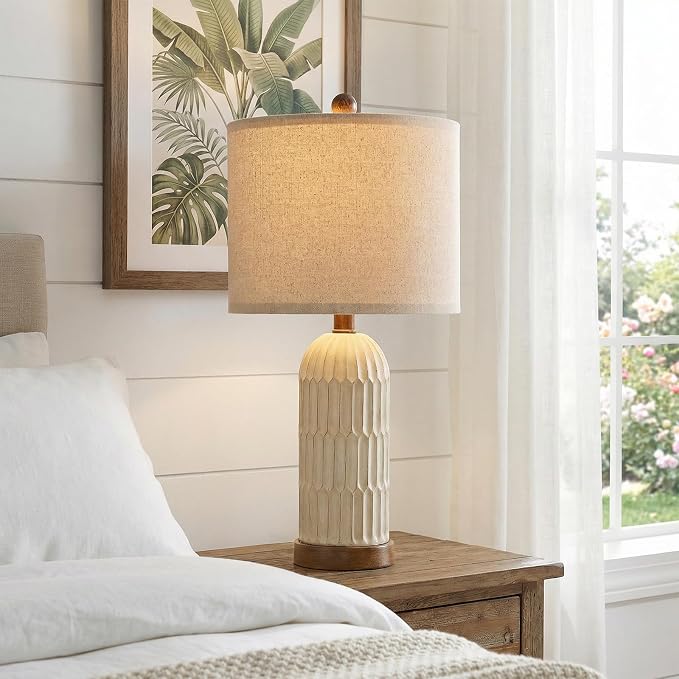 OYEARS 22" Bedside Table Lamps Set of 2, Farmhouse Lamp with USB A+C,Brown | Vintage Nightstand Lamp for Bedroom, Retro Design, Home Decor for living Room, Nursery, Home Office, End Side table