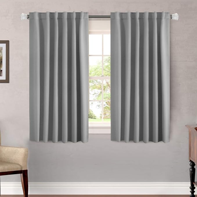 H.VERSAILTEX Blackout Curtains Thermal Insulated Window Treatment Panels Room Darkening Blackout Drapes for Living Room Back Tab/Rod Pocket Bedroom Draperies, 52 x 54 Inch, Grey, 2 Panels