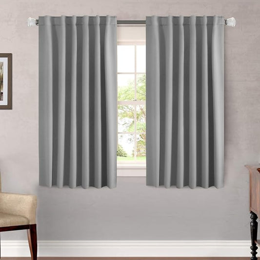 H.VERSAILTEX Blackout Curtains Thermal Insulated Window Treatment Panels Room Darkening Blackout Drapes for Living Room Back Tab/Rod Pocket Bedroom Draperies, 52 x 54 Inch, Grey, 2 Panels