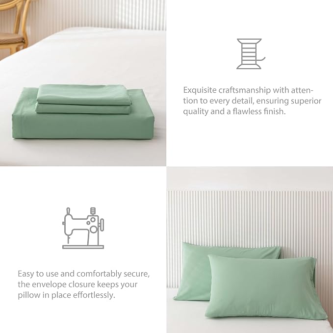 HeimenAogo Egyptian Cotton Duvet Cover Set King, Ultra Soft and Breathable Comforter Cover with Zipper Closure, High Thread Count Long Staple Cotton Blanke Cover 3pcs 104"×90", Silt Green