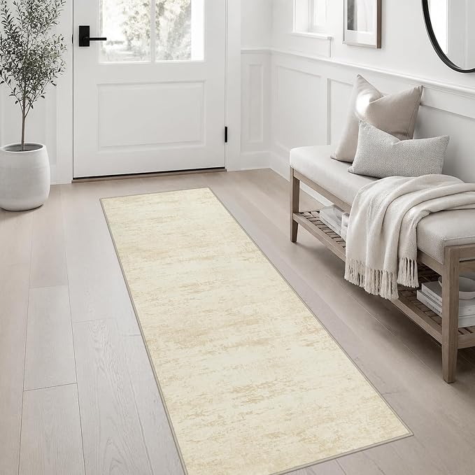 2x6 Washable Runner Rug：Modern Abstract Kitchen Soft Carpet Beige | For Hallway, Bedroom, Kitchen, Laundry, Bathroom,Door Mat,Modern Abstract,Machine washable,Non-Slip,Stain Resistant,Indoor