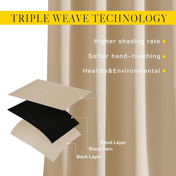 NICETOWN Blackout Curtains & Drapes for Living Room - Grommet Window Treatment Thermal Insulated Solid Sound Reducing Drapes for Bedroom (Biscotti Beige, Set of 2, W52 x L90)