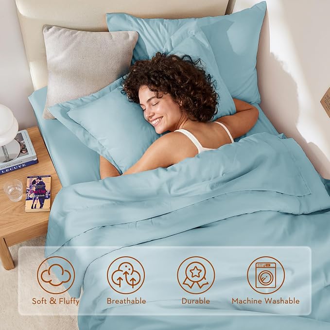 5 Pieces Twin XL Comforter Set, Soft Bed in a Bag Twin XL Size, All Season Bedding Set with Comforter, Flat Sheet, Fitted Sheet, Pillowcases & Shams, Lake Blue