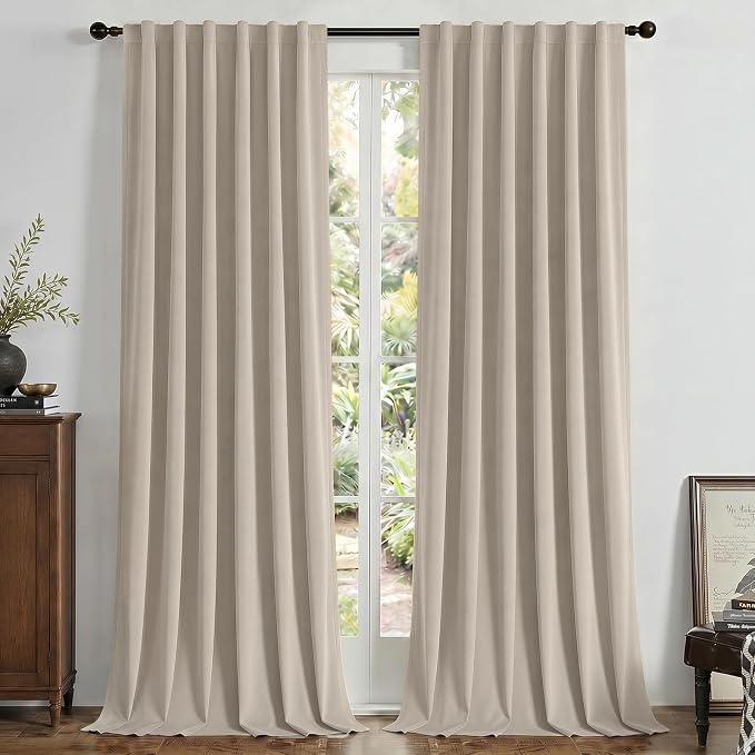 Joydeco Light Beige 100% Blackout Curtains 90 Inch 2 Panels, Luxury Thermal Light Beige Curtains for Bedroom Living Room, Soundproof Blackout Window Drapes, Rod Pocket & Back Tab (52W x 90L) | for Bedroom Living Room, Heat and Light Blocking, Thermal I...