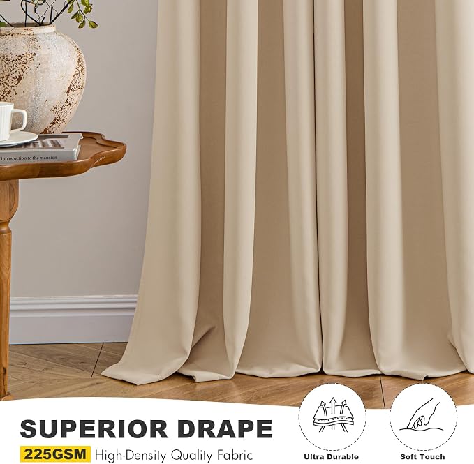 MIULEE Blackout Curtains for Bedroom 2 Panel 40x84 Inch Long Biscotti Beige | Thermal Insulated, Living Room Darkening Grommet Drapes, Noise Reducing, Light Blocking Window Treatments