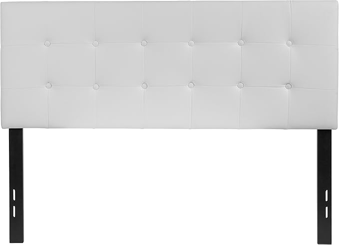 EMMA + OLIVER White Full Button Tufted Headboard | Adjustable Bed Rail Slots, Vinyl Upholstered
