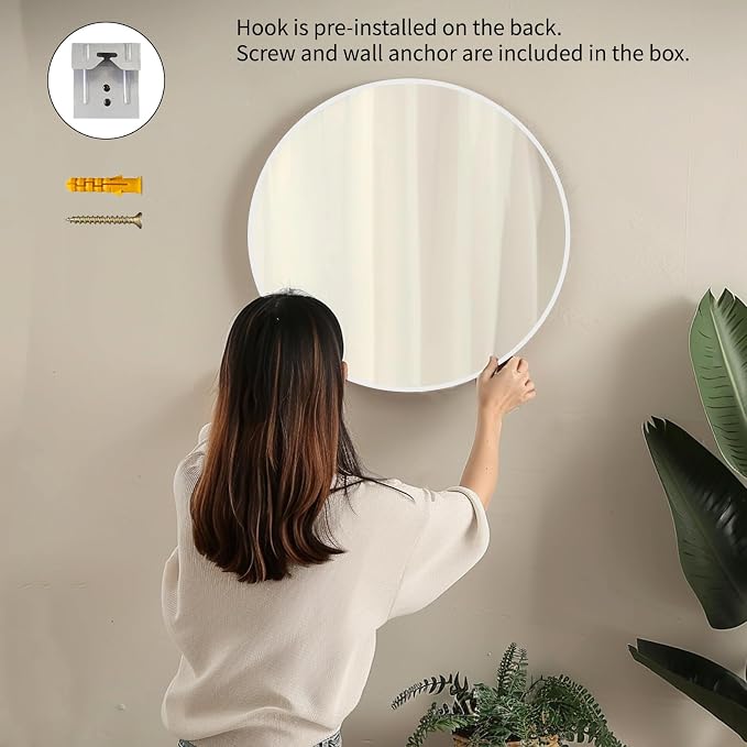 Round Mirror 38 inch, White Circle Mirror, Matte White Metal Frame | Matte White Metal Frame, High Definition, Waterproof, Easy Installation, Suitable for Dressing Room, Cloakroom, Bedroom,