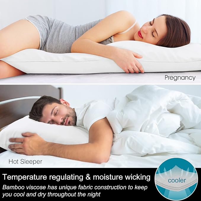 BEDELITE Body Pillow Pillowcase, Rayon from Bamboo, White, 20"x54" | Cooling and Breathable Body Pillow Cover for Hot Sleepers & Night Sweats, Silky Soft Full Long Pillow Case, Envelope Closure