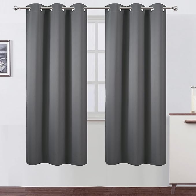 Grey Thermal Blackout Curtains/42 x 72 Inch/Set of 2 Panels Room Darkening Curtains for Bedroom