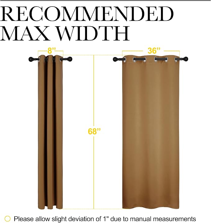 NICETOWN Sleek Blackout Curtains 68 inches Length for Small Windows, Noise Reducing and Block Draft Panels for Door Doorway Laundry Office Luxury Decor Theme (2 Panels, Gold Brown, W42 x L68 -Inch) | Noise Reducing and Block Draft Panels for Small Wind...