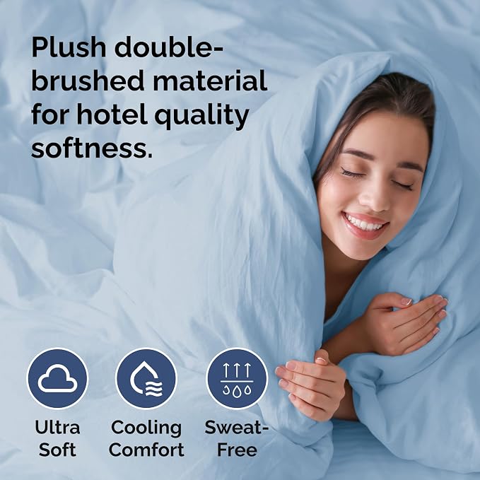 Duvet Cover King Size - Soft 3 Piece with Zipper Closure - Sky Blue | Extra Soft, Breathable, King Duvet Cover 104" x 90" with 2 Pillow Shams, Zipper Closures & Ties, Women, Men, Kids & Teens