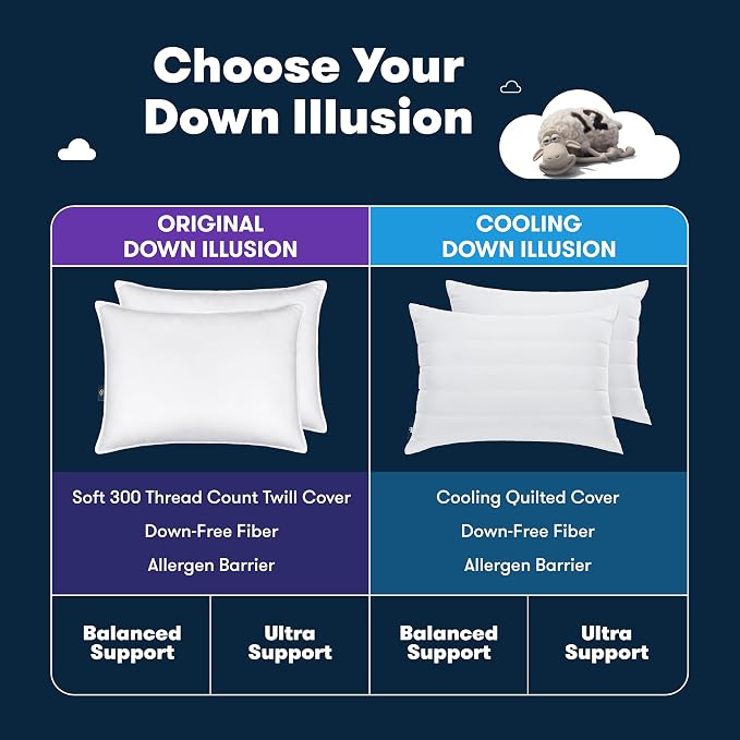 Serta Down Illusion Ultra Support Cotton Pillows, Standard/Queen (2 Pack) | Down alternative fill offers soft comfort for every sleep position, hypoallergenic and machine washable