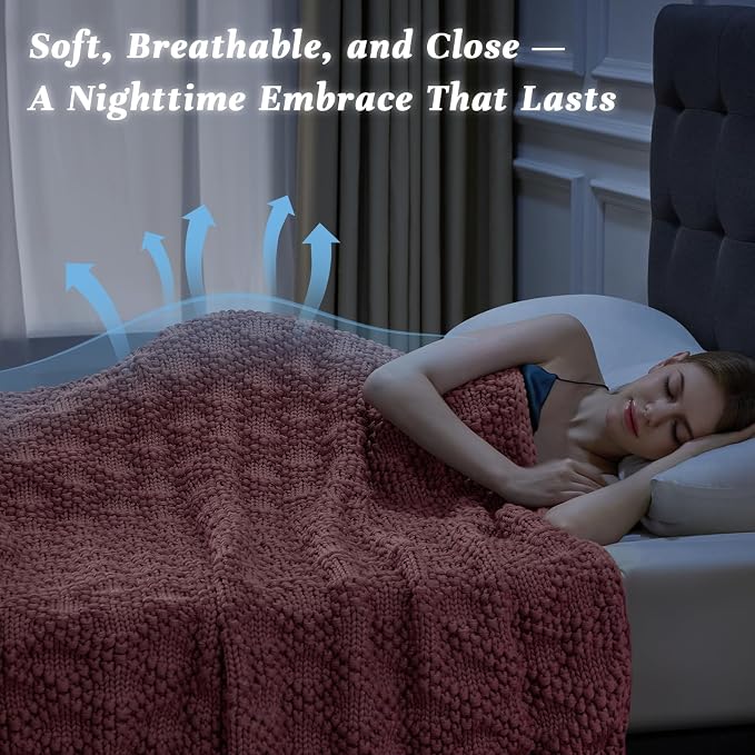 Anysay Knitted Weighted Blanket for Adult, Chunky Knit Throw 36''*48'' 5lbs | Cooling Weighted Blanket for Sleep Breathable Machine Washable Fall Heavy Blanket for Room Decor(Pink)