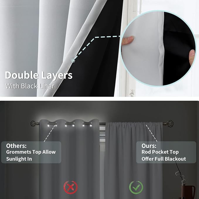 BGment Greyish White Blackout Curtains for Bedroom 45 Inch Length 2 Panels | Thermal Insulated Curtains, 100% Black Out Curtains, Noise Reduce Light Blocking Winter Curtains, 42 x 45 Inch