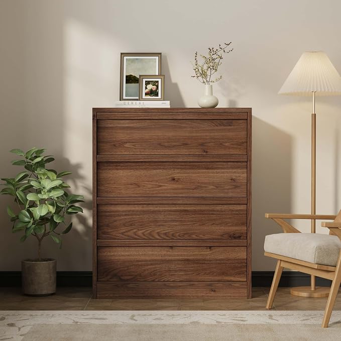 Garvee 4 Dresser for Bedroom, 39.3" Tall Dresser, Freestanding Vertical Drawer with Storage, Wooden Closet Chest Storage for Living Room, Hallway, Entryway, Walnut