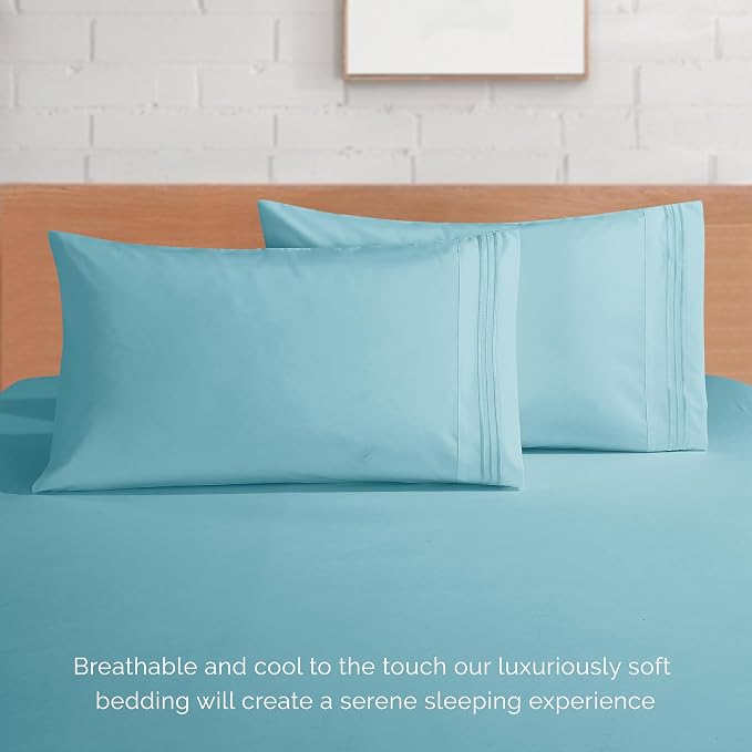 Elegant Comfort Luxurious 1500 Premium Hotel Quality Microfiber 4-Piece Sheet Set, 18-24 Inches Deep - Extra Deep Pocket Sheets - Ultra Soft 4PC Deep Pocket Sheets, King, Aqua Blue