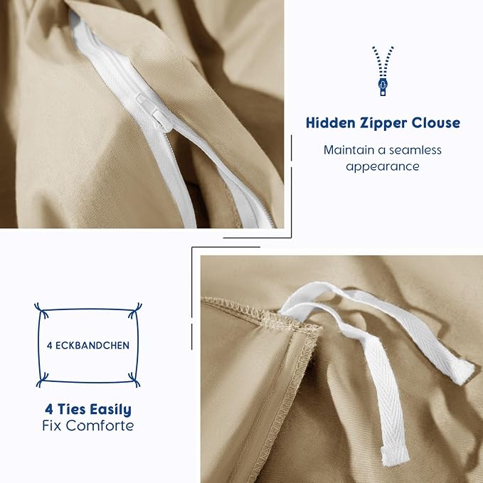 SONORO KATE 1000 Series 100% Egyptian Cotton King Duvet Cover Set,3PC | Long Staple Cotton,Sateen Weave,Soft,Breathable,Luxury Hotel Bedding,All-Season,Hidden Zipper Closure,Beige